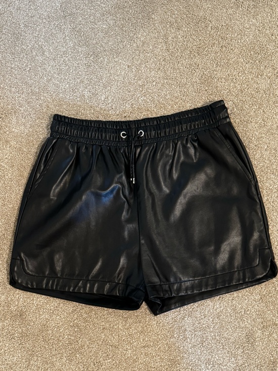 Crescent Pants - Crescent Black Faux Leather Athletic Shorts